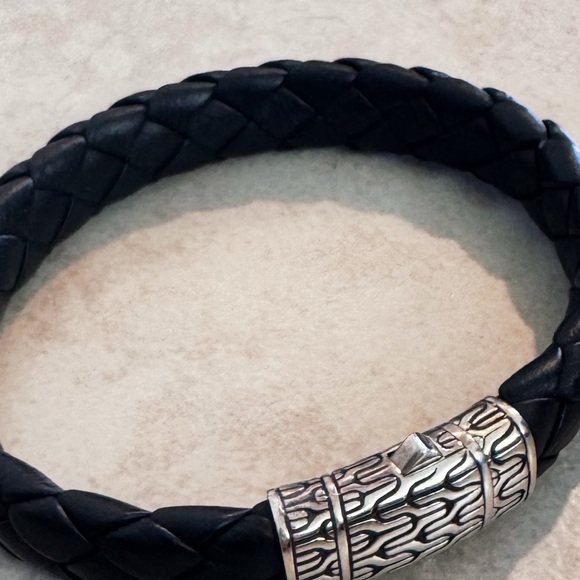John Hardy Classic Chain Black Woven Leather Bracelet Sterling Silver - Picture 4 of 6